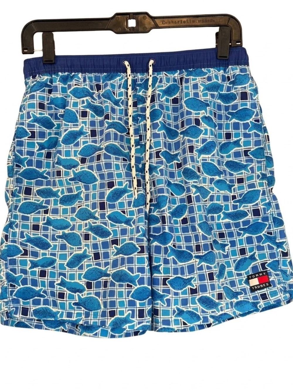 Vintage 90s Tommy Hilfiger Tommy Trunks Swim Shorts Men XL - Blue Fish Geometric